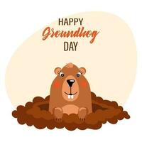 joyeux jour de la marmotte, un drôle de personnage de la marmotte sort du sol. bannière de félicitations, carte postale, affiche, vecteur