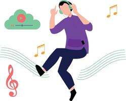 garçon écoute à la musique dans écouteurs. vecteur