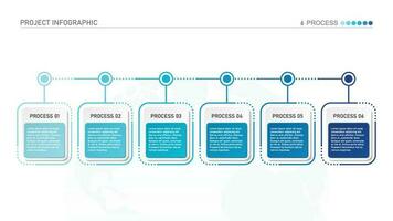 horizontal chronologie ou organigramme avec six carré éléments et espace pour données. concept de 6 successif pas de entreprise processus. vecteur