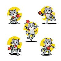 mignonne chat en jouant table tennis mascotte personnage ensemble vecteur
