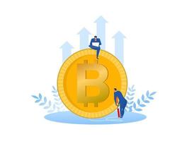 homme d & # 39; affaires est le pompage de bitcoins croissance crypto-monnaie concept vecteur illustrateur.
