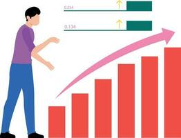 le garçon regarde la progression du graphique. vecteur