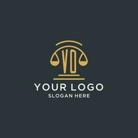 vo initiale avec échelle de Justice logo conception modèle, luxe loi et avocat logo conception des idées vecteur
