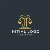 jt initiale avec échelle de Justice logo conception modèle, luxe loi et avocat logo conception des idées vecteur