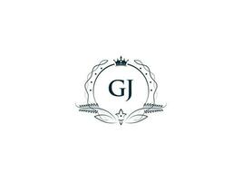 minimal lettre gj logo couronne icône, prime luxe gj jg féminin lettre logo icône vecteur