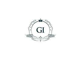 minimal lettre gi logo couronne icône, prime luxe gi ig féminin lettre logo icône vecteur