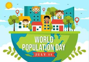 monde population journée vecteur illustration sur 11ème juillet à élever conscience de global populations problèmes dans plat dessin animé main tiré modèles