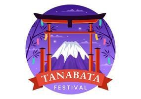 Tanabata Festival vecteur illustration avec gens portant kimono et pivoines fleurs dans nationale vacances plat dessin animé main tiré modèles
