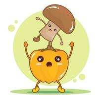 mignonne poivre en jouant avec une champignon légume vecteur illustration