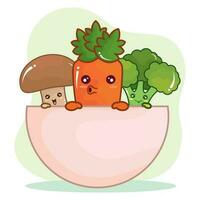 isolé bol avec mignonne carotte brocoli et champignon vecteur illustration