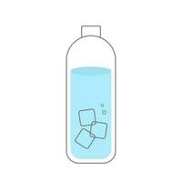 bouteille avec eau, la glace cubes et air bulles. ligne vecteur illustration. contour dessin de Plastique ou verre bouteille.