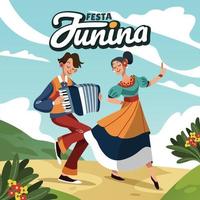 jouer de l'accordéon et de la danse célébrant ensemble le festival festa junina vecteur