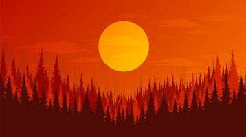 vecteur pleine lune sur fond de paysage de forêt de pins concept de soleil et de lever du soleil