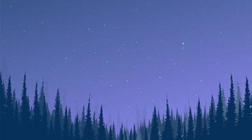 fond de paysage de nuit avec forêt de pins et étoile vecteur