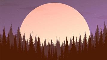 forêt de pins de nuit de pleine lune avec le fond de paysage de lune vecteur