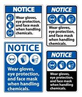 avis porter des gants de protection des yeux et signe de masque facial vecteur