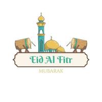 eid al fitr avec le vecteur d'icône de mosquée. bannière d'étiquette, autocollant, badge, bannière pop-up