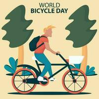 illustration vecteur graphique de une sac à dos homme monte une vélo dans une parc, parfait pour international jour, monde vélo jour, célébrer, salutation carte, etc.