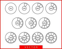 définir des icônes de graphique à secteurs. vecteur de diagramme de cercle. modèle de logo de graphiques de graphiques de collection. conception plate.