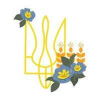 emblème de Ukraine sur le Contexte décoré avec fleurs sur blanc arrière-plan, vecteur illustration