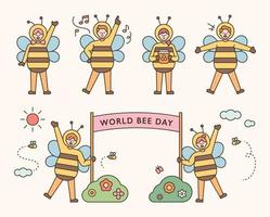 personnes en costumes d & # 39; abeilles pour la journée mondiale de l & # 39; abeille vecteur