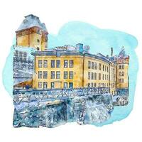 architecture norrkoping Suède aquarelle main tiré illustration isolé sur blanc Contexte vecteur