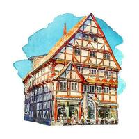 architecture Hamelin Allemagne aquarelle main tiré illustration isolé sur blanc Contexte vecteur