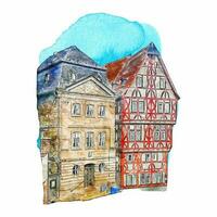 architecture Aschaffenburg Allemagne aquarelle main tiré illustration isolé sur blanc Contexte vecteur