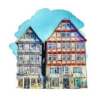 architecture melsungen Allemagne aquarelle main tiré illustration isolé sur blanc Contexte vecteur