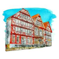 architecture fritzlar Allemagne aquarelle main tiré illustration isolé sur blanc Contexte vecteur