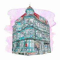 architecture fritzlar Allemagne aquarelle main tiré illustration isolé sur blanc Contexte vecteur