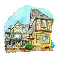 Rudesheim Allemagne aquarelle main tiré illustration isolé sur blanc Contexte vecteur