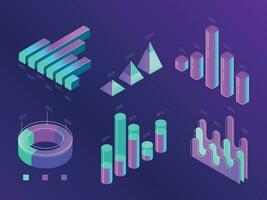 moderne isométrique affaires infographie. pourcentage graphiques, statistiques Colonnes et diagrammes. Les données 3d présentation graphique vecteur ensemble