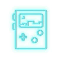 néon Icônes. portable console jeu rétro. bleu néon vecteur icône sur assombrir Contexte