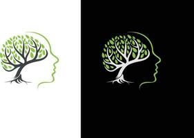 mental santé logo avec cerveau et vert feuilles. gratuit vecteur. vecteur