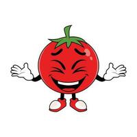 tomate fruit dessin animé mascotte en riant Heureusement. vecteur illustration de rouge tomate personnage avec divers mignonne expression