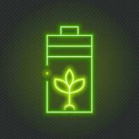 embrasé néon ligne éco la nature feuille et batterie icône. embrasé néon batterie icône. batterie mise en charge Puissance signe. électricité symbole. embrasé néon. vecteur illustration