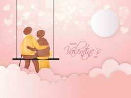 retour vue de aimant vieux couple séance sur balançoire et rose papier Couper nuageux Contexte pour content la Saint-Valentin journée. vecteur