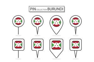 ensemble de plat épingle burundi drapeau icône dans diverse formes plat épingle icône illustration conception. vecteur