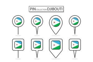 ensemble de plat épingle djibouti drapeau icône dans diverse formes plat épingle icône illustration conception. vecteur