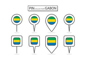 ensemble de plat épingle Gabon drapeau icône dans diverse formes plat épingle icône illustration conception. vecteur