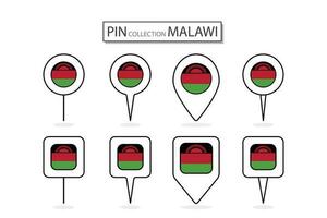 ensemble de plat épingle Malawi drapeau icône dans diverse formes plat épingle icône illustration conception. vecteur