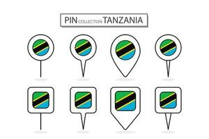 ensemble de plat épingle Tanzanie drapeau icône dans diverse formes plat épingle icône illustration conception. vecteur