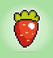 Pixel 8 bits de fraise. pixel de fruits pour les actifs du jeu et les motifs de point de croix dans les illustrations vectorielles. vecteur