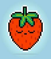 8 bit pixel fraise personnages. pixel fruit pour Jeu les atouts et traverser des points de suture motifs dans vecteur illustrations.