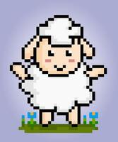 8 bit pixel de mouton. animal pixels pour Jeu les atouts et traverser point motifs dans vecteur illustrations.