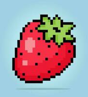 Pixel 8 bits de fraise. pixel de fruits pour les actifs du jeu et les motifs de point de croix dans les illustrations vectorielles. vecteur