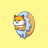 mignonne shiba inu chien dans Donut dessin animé vecteur Icônes illustration. plat dessin animé concept. adapté pour tout Créatif projet.