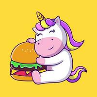 mignonne Licorne avec Burger dessin animé vecteur Icônes illustration. plat dessin animé concept. adapté pour tout Créatif projet.