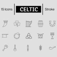 15 celtique icône ensemble dans accident vasculaire cérébral style. vecteur